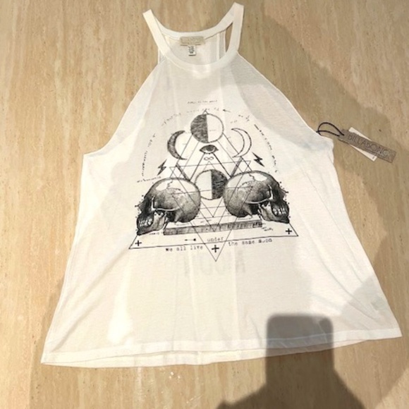 NWT Billabong Designer's Closet Graphic White and Black Halter Tank M RARE - Picture 1 of 4
